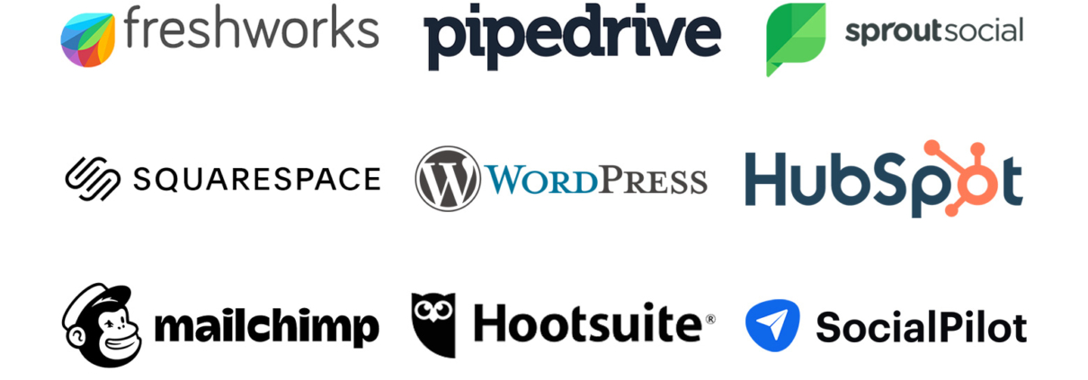 A selection of logos from popular marketing technology platforms.