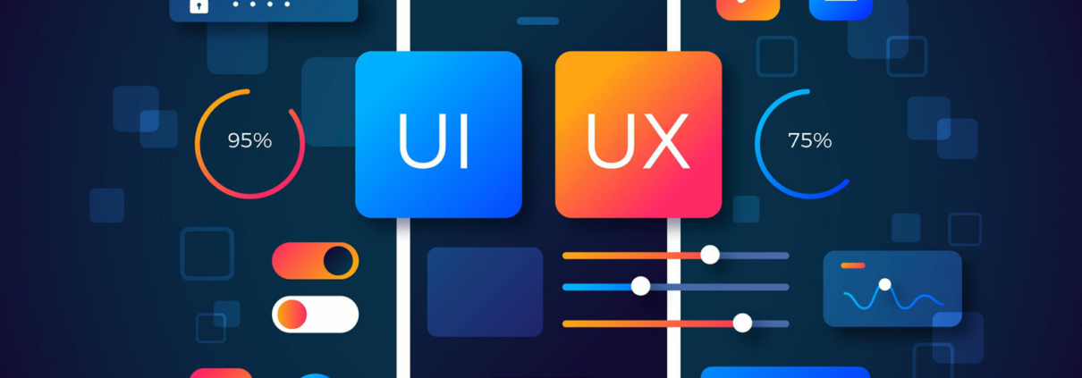 A graphic with the data from UX design on the left and a color palette for UI design on the right.